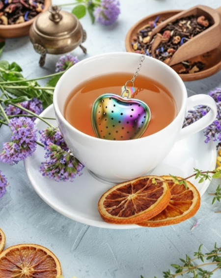 Stainless Steel Tea Strainer Ball Infuser Loose Leaf Steeper Interval Diffuser Heart Shape Mesh Filters with Extended Chain Hook